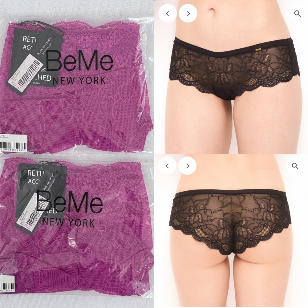 European Lace (Set of 2) All Soft Lace BoyShorts/Knickers Azalea/Magenta XL NWT